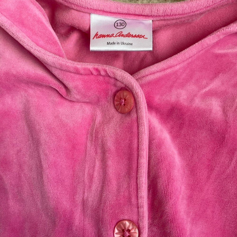 Hanna Andersson Pink Velour Button-Up Top and Skirt Set size 130 - Picture 2 of 8